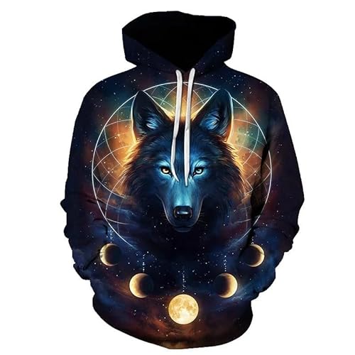 TBTROQXCT Kapuzenpullover mit 3D-Tierdruck, for Herren/Damen, glänzendes Kinder-Wolf-Design, Sweatshirts 3D Harajuku, Kapuzenpullover, Freizeitjacke(Style20,L) von TBTROQXCT