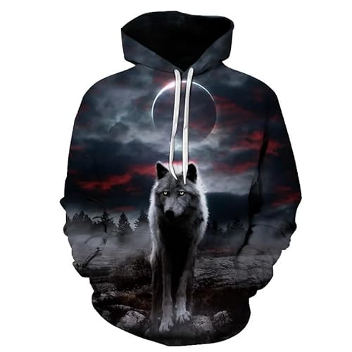 TBTROQXCT Kapuzenpullover mit 3D-Tierdruck, for Herren/Damen, glänzendes Kinder-Wolf-Design, Sweatshirts 3D Harajuku, Kapuzenpullover, Freizeitjacke(Style9,XL) von TBTROQXCT