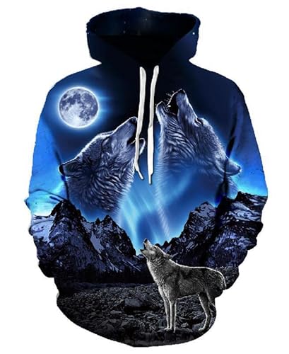 TBTROQXCT Neue Hoodies for Männer und Frauen 3D-Druck Wilder Wolfskopf Sweatshirt Kindermode Hip Hop Übergroßer Mantel Lässig Männer Kleidung Jacke Tops(Style2,XL) von TBTROQXCT