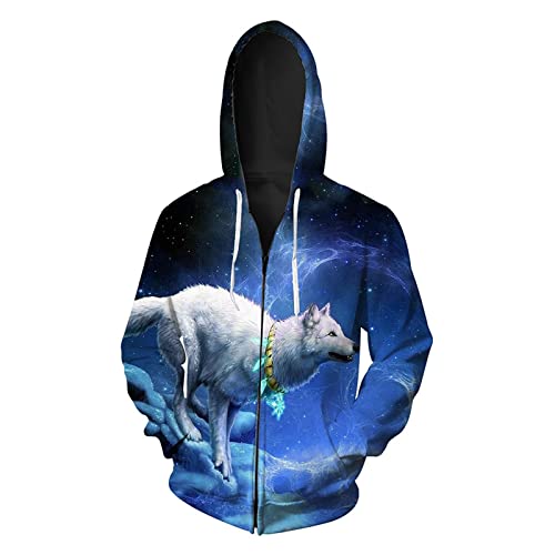 TBTROQXCT Tier 3D Druck Reißverschluss Sweatshirt Hip Hop Hoodies Herbst und Winter Kleidung Beast Wolf Männer/Jacken All-Match-Tops(CBLW-1766,110) von TBTROQXCT