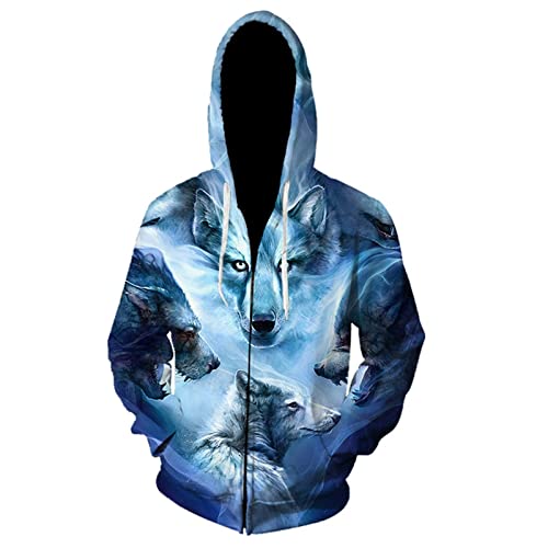 TBTROQXCT Tier 3D Druck Reißverschluss Sweatshirt Hip Hop Hoodies Herbst und Winter Kleidung Beast Wolf Männer/Jacken All-Match-Tops(CBLW-1769,150) von TBTROQXCT