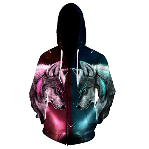 TBTROQXCT Tier 3D Druck Reißverschluss Sweatshirt Hip Hop Hoodies Herbst und Winter Kleidung Beast Wolf Männer/Jacken All-Match-Tops(CBLW-1771,XXL) von TBTROQXCT