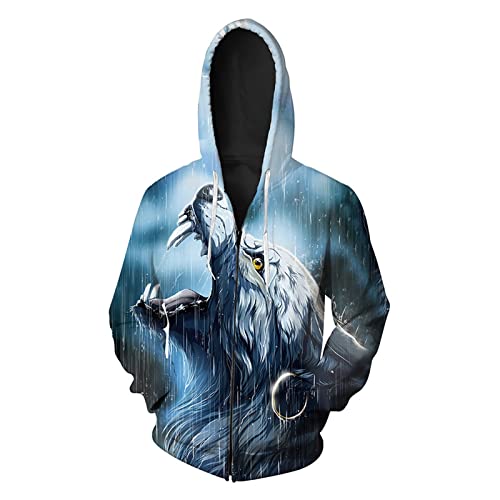 TBTROQXCT Tier 3D Druck Reißverschluss Sweatshirt Hip Hop Hoodies Herbst und Winter Kleidung Beast Wolf Männer/Jacken All-Match-Tops(CBLW-1773,140) von TBTROQXCT