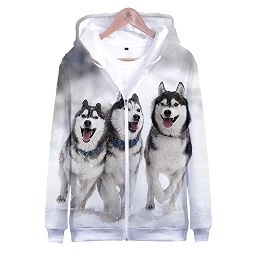 TBTROQXCT Tier Hund 3D Print Zip Up Hoodie Frauen Männer Sweatshirt Streetwear Hip Hop Reißverschluss Kapuzenjacke Männlichen Trainingsanzug(004,3XL) von TBTROQXCT