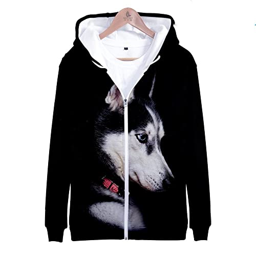 TBTROQXCT Tier Hund 3D Print Zip Up Hoodie Frauen Männer Sweatshirt Streetwear Hip Hop Reißverschluss Kapuzenjacke Männlichen Trainingsanzug(008,150) von TBTROQXCT