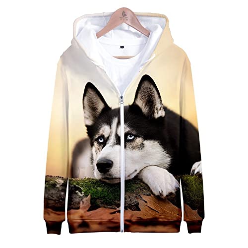 TBTROQXCT Tier Hund 3D Print Zip Up Hoodie Frauen Männer Sweatshirt Streetwear Hip Hop Reißverschluss Kapuzenjacke Männlichen Trainingsanzug(011,4XL) von TBTROQXCT