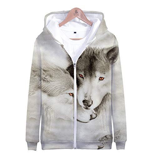 TBTROQXCT Wolf 3D-Druck Übergroßer Zip-Up-Hoodie Frauen Männer Harajuku Sweatshirt Streetwear Hip Hop Reißverschluss Kapuzenjacke Männlicher Trainingsanzug(002,3XL) von TBTROQXCT