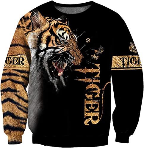 TBTROQXCT Wunderschöner Tigerfell-3D-Allover-Druck, Unisex Deluxe Hoodie, Herren-Sweatshirt mit Reißverschluss, Freizeitjacke, Trainingsanzug(Sweatshirt,M) von TBTROQXCT