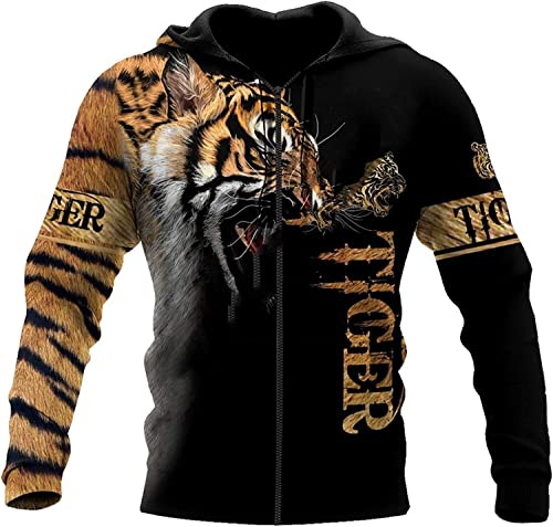 TBTROQXCT Wunderschöner Tigerfell-3D-Allover-Druck, Unisex Deluxe Hoodie, Herren-Sweatshirt mit Reißverschluss, Freizeitjacke, Trainingsanzug(Zip Hoodies,5XL) von TBTROQXCT