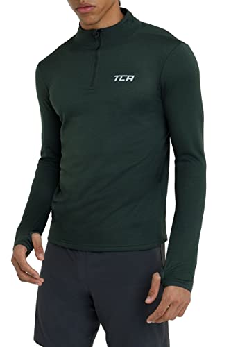 TCA Cloud Fleece Herren Thermo-Laufshirt mit Kragen & halbem Reißverschluss - Langarm - Deep Forest (Grün), L von TCA