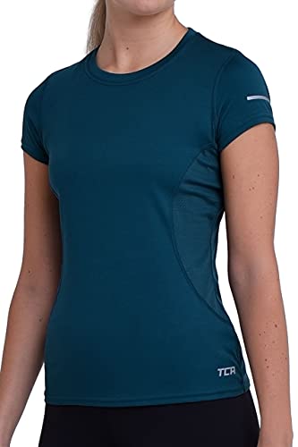 TCA Damen Atomic Kurzarm T-Shirt QuickDry, Sporttop, Laufshirt, Lauftop - Blau, M von TCA