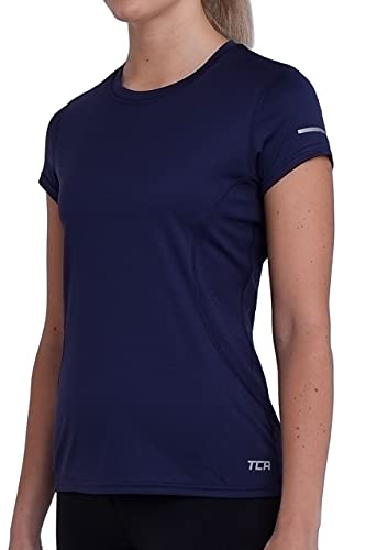 TCA Damen Atomic Kurzarm T-Shirt QuickDry, Sporttop, Laufshirt, Lauftop - Dunkelblau, S von TCA