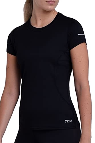 TCA Damen Atomic Kurzarm T-Shirt Quickdry, Sporttop, Laufshirt, Lauftop - Schwarz, M von TCA