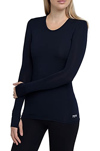 TCA Damen Stamina Leichtes Langarm Laufshirt mit Reißverschlusstasche - Dunkelblau, M von TCA