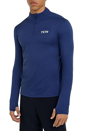 TCA Herren Cloud Fleece mit Brust Reißveschluss - Thermo Sporttop Laufshirt - Dunkelblau, S von TCA