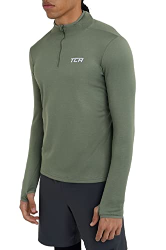 TCA Herren Cloud Fleece mit Brust Reißveschluss - Thermo Sporttop Laufshirt - Hellgrün, S von TCA