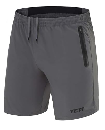 TCA Herren Elite Tech Leichte Laufhose Gymshorts Trainingsshorts und Laufshorts mit Reißverschlusstaschen - Sporthose Herren Kurz - Grau, L von TCA