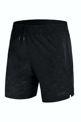 TCA Herren Elite Tech Leichte Laufhose Gymshorts Trainingsshorts und Laufshorts mit Reißverschlusstaschen - Sporthose Herren Kurz - Schwarz (Tarnung), XXL von TCA