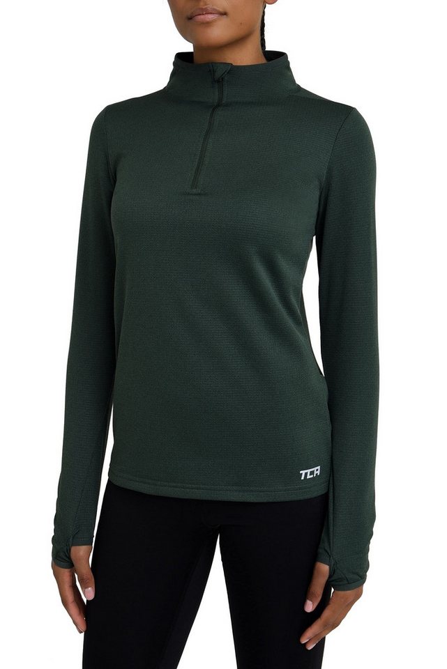 TCA Langarmshirt Damen Sport Shirt Langarm Laufshirt Fitness Yoga - Dunkelgrün (1-tlg) von TCA