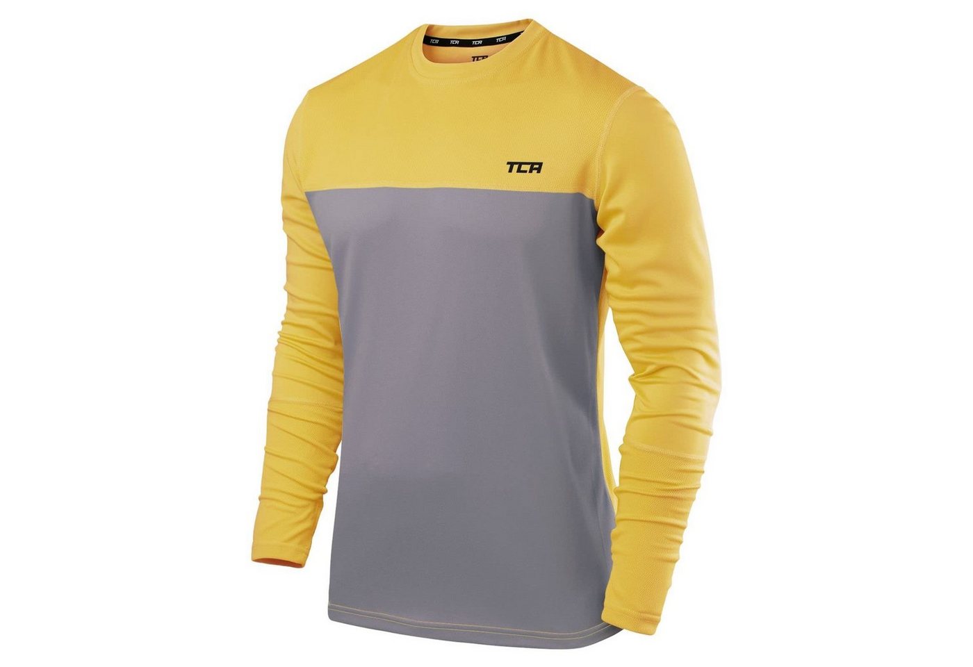 TCA Langarmshirt TCA Herren Langarm Laufshirt - Grau/Gelb (1-tlg) von TCA