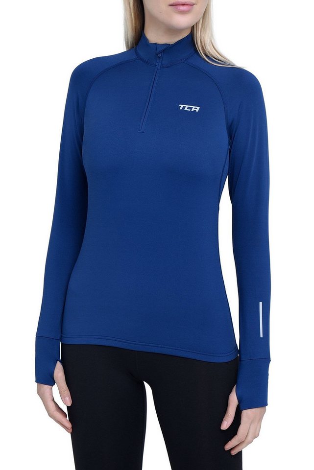 TCA Langarmshirt TCA Damen Winter Laufshirt mit Brustreißverschluss - Blau (1-tlg) von TCA