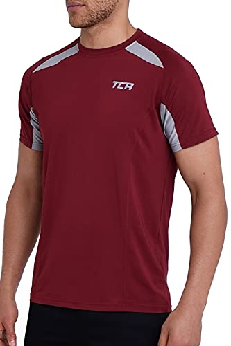 TCA Sport Tshirts für Herren Fitness - Kurzarm Sport Shirt für Männer - Quickdry Performance T-Shirt und Gym Oberteil - Herren Sport Tshirt atmungsaktiv - Cabernet, S von TCA