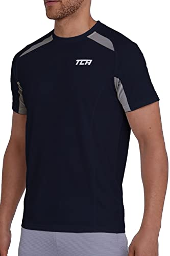 TCA Sport Tshirts für Herren Fitness - Kurzarm Sport Shirt für Männer - Quickdry Performance T-Shirt und Gym Oberteil - Herren Sport Tshirt atmungsaktiv - Dunkelblau, XXL von TCA