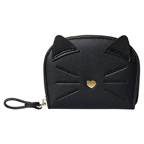 TDEOK Frauen Brieftasche Mode Katze Nette Pasttern Vielseitige Praktische Zipper Karte Tasche Handtasche Geldbörsen Herren (Black, One Size) von TDEOK