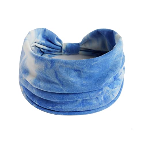 TDEOK Frauen Casual Tie Dye Regenbogenfarbe Erweiterung Yoga Haarband Sport elastisches Schweiß absorbierendes Stirnband Blau Schweißbänder (Blue, One Size) von TDEOK