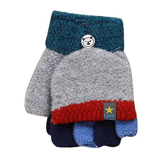 TDEOK Kleinkind Kleinkind Soft Flip Top Fleece Color Block Handschuhe Baby Winter Warm Knit Fingerless Fäustlinge wasserdichte Handschuhe Kinder 3 (Grey, One Size) von TDEOK