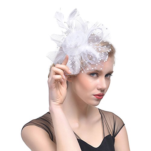 TDEOK Schweißband Damen Schwarz Bands Headbeige Federn Hut Party Brautmaterial Sommer Spiele (White, One Size) von TDEOK