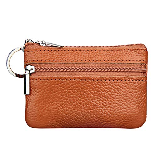 TDEOK Small Small -Reißverschluss Geldbörse Pouch mit Lederschlüssel Damen-Geldbörse Brieftasche Klein (Brown, One Size) von TDEOK
