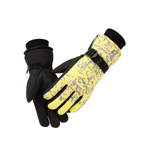 TDEOK Winter-Skihandschuhe für Herren und Damen, gleich kalt, spritzwassergeschützt, rutschfest, Plüsch, vielseitige warme Handschuhe Kamelleder Handschuhe (Yellow, One Size) von TDEOK