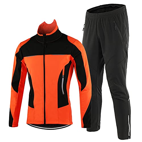 Fahrradbekleidung Langarm Herren Winter Thermo Set, Wasserdicht Atmungsaktiv Radjacke Radlerhose Outdoor Regenjacke Hohe Sichtbarkeit Fahrrad Fleece Softshelljacke,Orange,XL Fahrradbekleidung Langarm Herren Winter Thermo Set, Wasserdicht Atmungsaktiv Radjacke Radlerhose Outdoor Regenjacke Hohe Sichtbarkeit Fahrrad Fleece Softshelljacke,Orange,XL von TDHLW