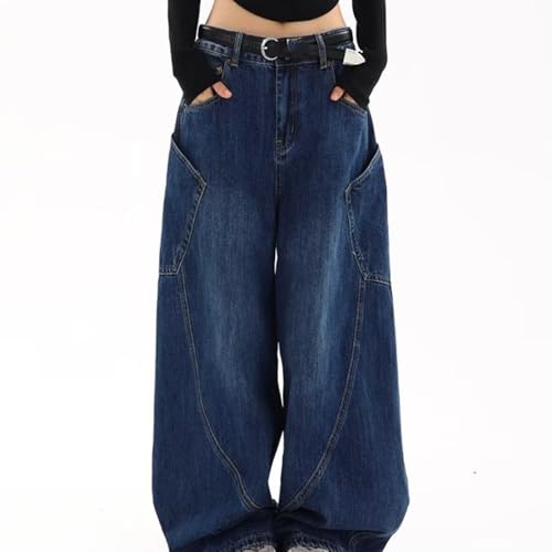 TDHLW Baggy-Jeans füR Damen Entspannte Passform Retro-Jeans füR Damen Lockere LäSsige Harajuku-Jeans Vintage,Blau,3XL von TDHLW