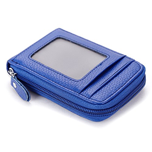 TEAFIRST Kleine Damen-Geldbörse aus Leder, RFID-blockierend, Kreditkartenhalter, Reißverschlussfach, Blau, modisch von TEAFIRST