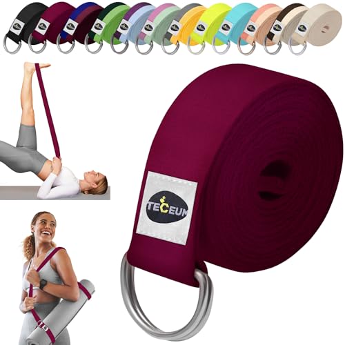 TECEUM [Neu 2022] Yoga-Gurt - 100% Baumwolle - 1,8 m 2,4 m 3 m (6+ Farben) - Verstellbarer rutschfester Gürtel für tägliches Yoga, Pilates, Stretching, Physiotherapie, Fitness & H. ome Workout – für alle Ebenen von TECEUM