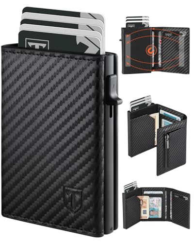 TEEHON Leder Geldbörse Herren mit Münzfach & RFID Schutz | Slim Wallet Kreditkartenetui mit Banknotenfächer | Carbon Geldbeutel Herren Kartenetui Klein& ID-Fenster | Mini Portmonee Herren | Schwarz TEEHON Leder Geldbörse Herren mit Münzfach & RFID Schutz | Slim Wallet Kreditkartenetui mit Banknotenfächer | Carbon Geldbeutel Herren Kartenetui Klein& ID-Fenster | Mini Portmonee Herren | Schwarz von TEEHON