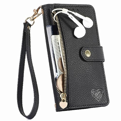TEETSY Brieftaschen-Schutzhülle für iPhone 14Pro Max/14 Pro/14 Plus/14, RFID-Blockierung, Premium-PU-Leder-Handyhülle mit Handschlaufe, Schwarz, 14 Plus 17,5 cm (6,7 Zoll) von TEETSY