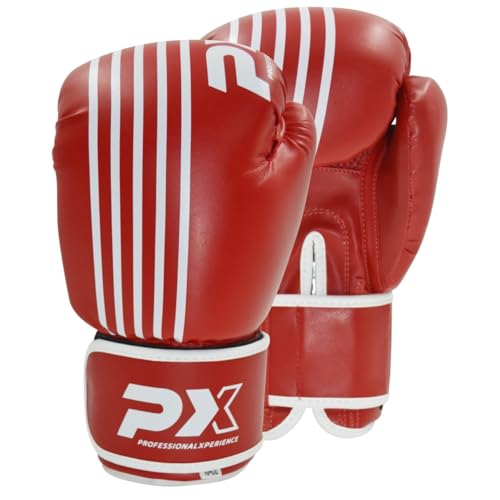 PX Boxhandschuhe Sparring, Kunstleder rot-weiß 8 Oz - Gepolsterte Trainingshandschuhe - Fitness, Sparring und Wettkampf - Ergonomisch - Unisex, Kinder, Erwachsene von TEKKA BUDO