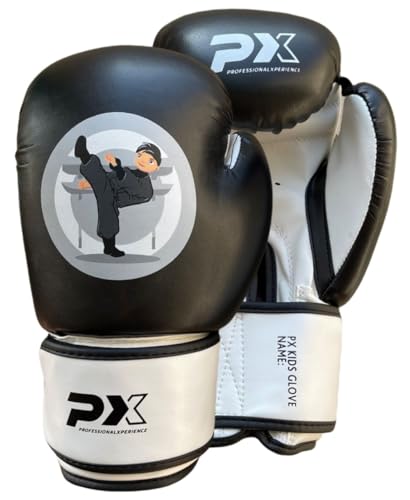 PX Kids Glove Boys Boxhandschuhe schwarz-weiß 8 Oz - Gepolsterte Trainingshandschuhe - Fitness, Sparring und Wettkampf - Ergonomisch - Unisex, Kinder von TEKKA BUDO