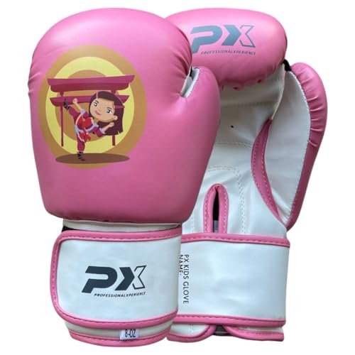 PX Kids Glove Girls Boxhandschuhe pink-weiß 4 Oz - Gepolsterte Trainingshandschuhe - Fitness, Sparring und Wettkampf - Ergonomisch - Unisex, Kinder von TEKKA BUDO