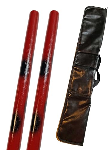 TEKKA BUDO 2er Set Escrima Stock schwarz-rot mit Waffentasche - 65 cm Rattan Stick geschliffen lackiert, Kali Arnis von TEKKA BUDO