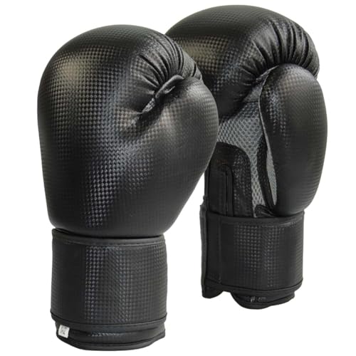 TEKKA BUDO Boxhandschuhe Carbon Optic schwarz Mesh grau 12 Oz - Gepolsterte Trainingshandschuhe - Fitness, Sparring und Wettkampf - Ergonomisch - Unisex, Kinder, Erwachsene von TEKKA BUDO