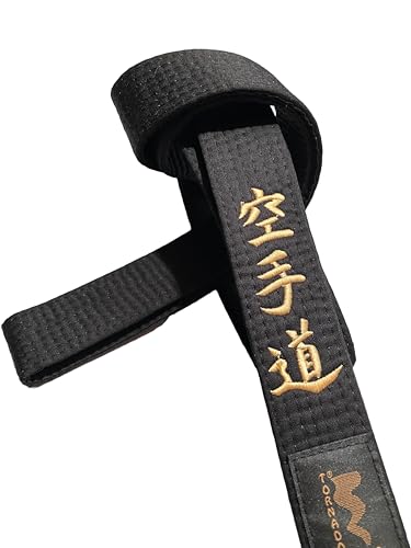 TEKKA BUDO Karategürtel schwarz - Bestickt - Karate Do - 300 cm - Schriftzeichen Bestickung Gold - Schwarzgurt Kanji japanisch - Schwarzer Gürtel von TEKKA BUDO