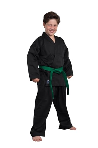 TEKKA BUDO Ninjutsu Anzug schwarz 7.5 oz - Ninjutsu Gi Set (Jacke, Hose mit Gummibund, weißer Gürtel) Einsteiger Anzug, Kinder, Erwachsene 190 cm von TEKKA BUDO