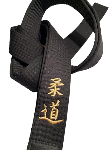 TEKKA BUDO Schwarzer Gürtel Bestickt - Judo - 300 cm - Schriftzeichen Bestickung Gold - Schwarzgurt Kanji japanisch - Judogürtel von TEKKA BUDO