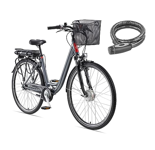 TELEFUNKEN E-Bike 28 Zoll Elektrofahrrad Alu mit 7-Gang Shimano Nabenschaltung, Pedelec Citybike mit Fahrradkorb, 250W, 36V Lithium-Ionen-Akku, RC657 Multitalent anthrazit + ‎Sekura Fahrradschloss von TELEFUNKEN