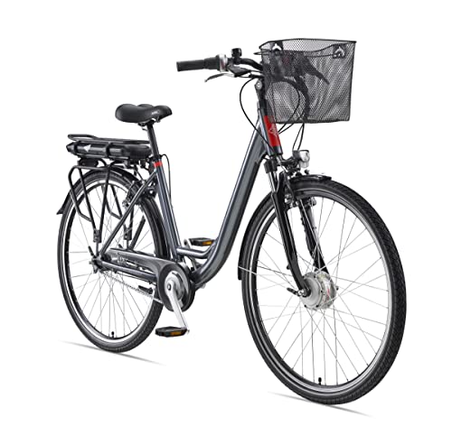 Telefunken E-Bike Elektrofahrrad Alu, mit 7-Gang Shimano Nabenschaltung, Pedelec Citybike leicht mit Fahrradkorb, 250W und 13Ah, 36V Lithium-Ionen-Akku, 28 Zoll, RC657 Multitalent anthrazit von TELEFUNKEN