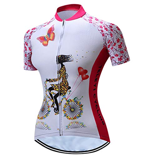 TELEYI Damen Radtrikot Kurzarm Shirts Rennshirt Shorts Fahrrad Top Bike Mädchen Sportbekleidung Bekleidung Atmungsaktiv Schnell Trocken, Damen, Jersey_35, L von TELEYI